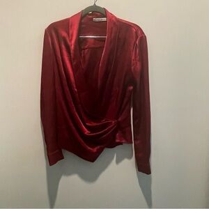Alice + Olivia Deep Red Satin Blouse